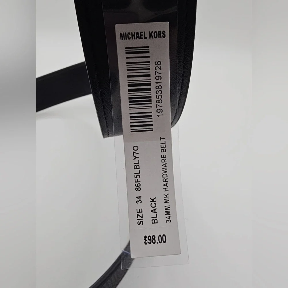 Michael Kors MK Black Leather Belt Silver Logo Buckle NWT Medium 34